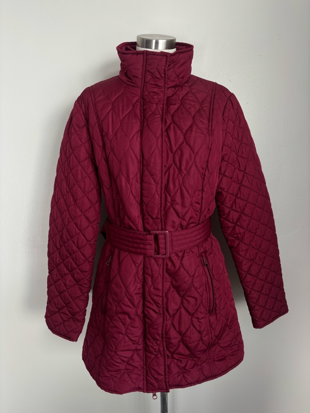 Vintage Faded Glory Burgundy Quilted Belted Jacket